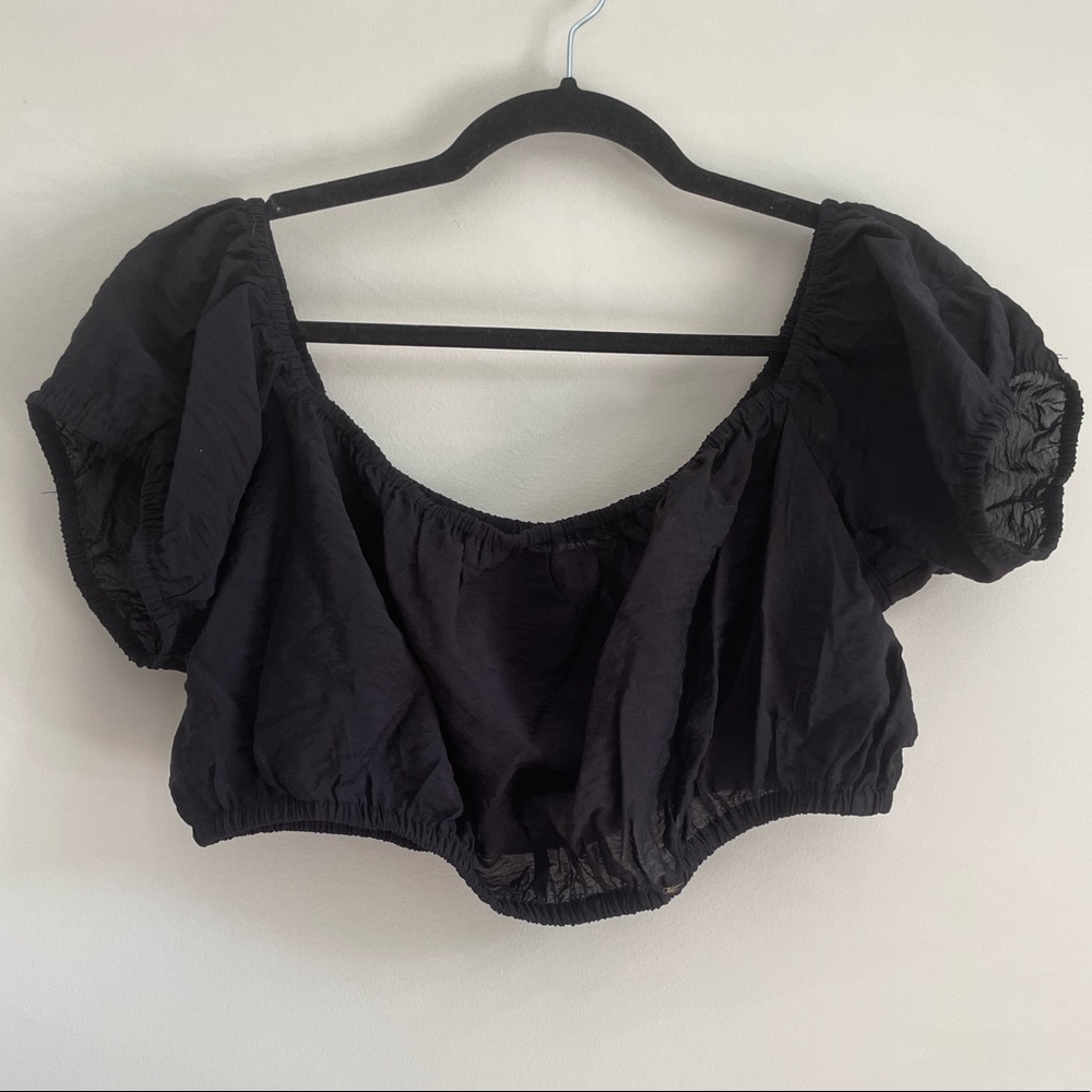 H&M black sheer cottage core style crop top